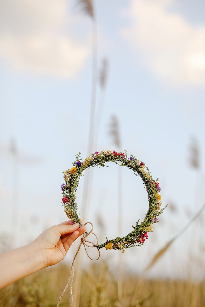 Natural Flower Wedding Wreath: Preserved Meadow Style – handmade floral hair accessory by magaela