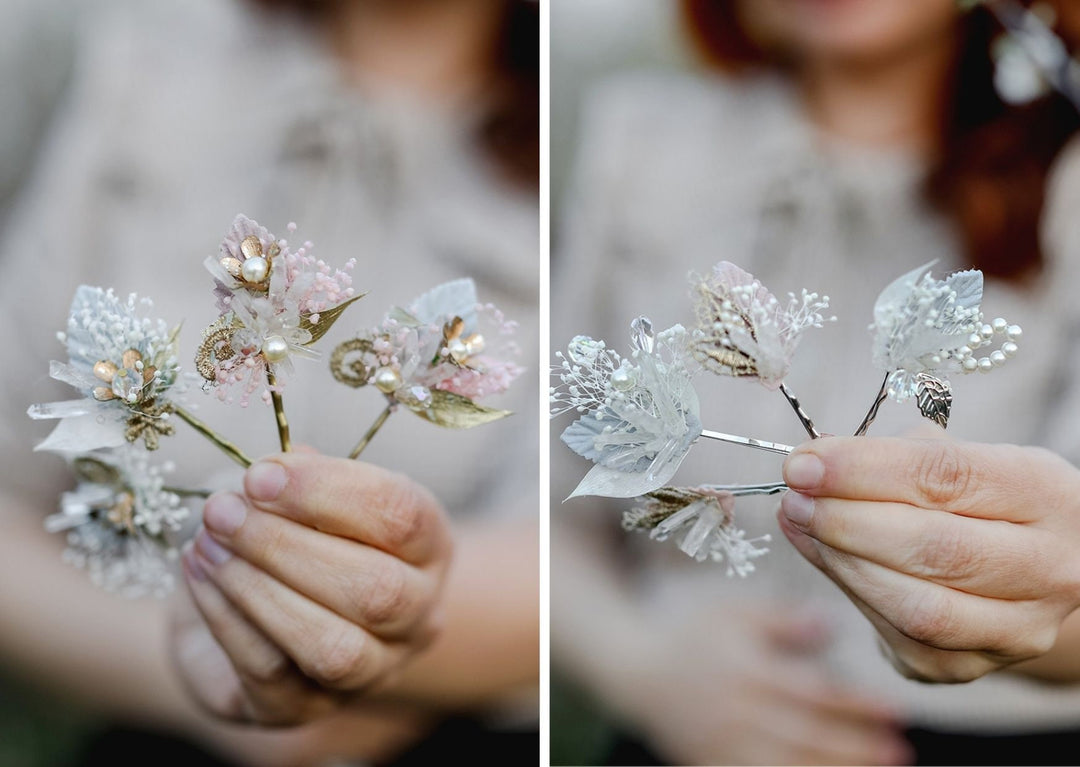 Bridal Flower Hair Pins: Vintage Crystal Pearl Wedding Hair Accessories – handmade floral hair accessory by magaela