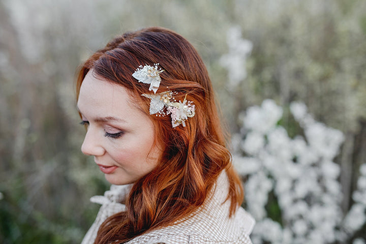 Bridal Flower Hair Pins: Vintage Crystal Pearl Wedding Hair Accessories – handmade floral hair accessory by magaela