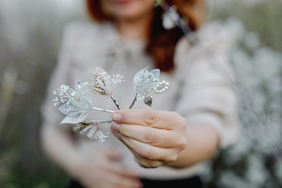 Bridal Flower Hair Pins: Vintage Crystal Pearl Wedding Hair Accessories – handmade floral hair accessory by magaela