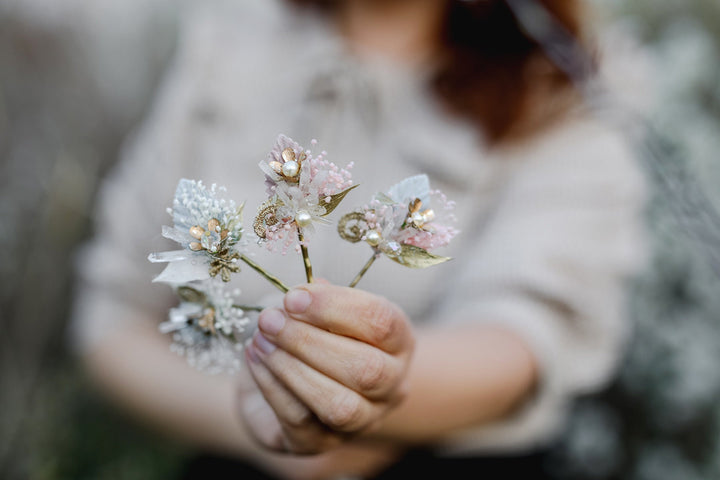 Bridal Flower Hair Pins: Vintage Crystal Pearl Wedding Hair Accessories – handmade floral hair accessory by magaela