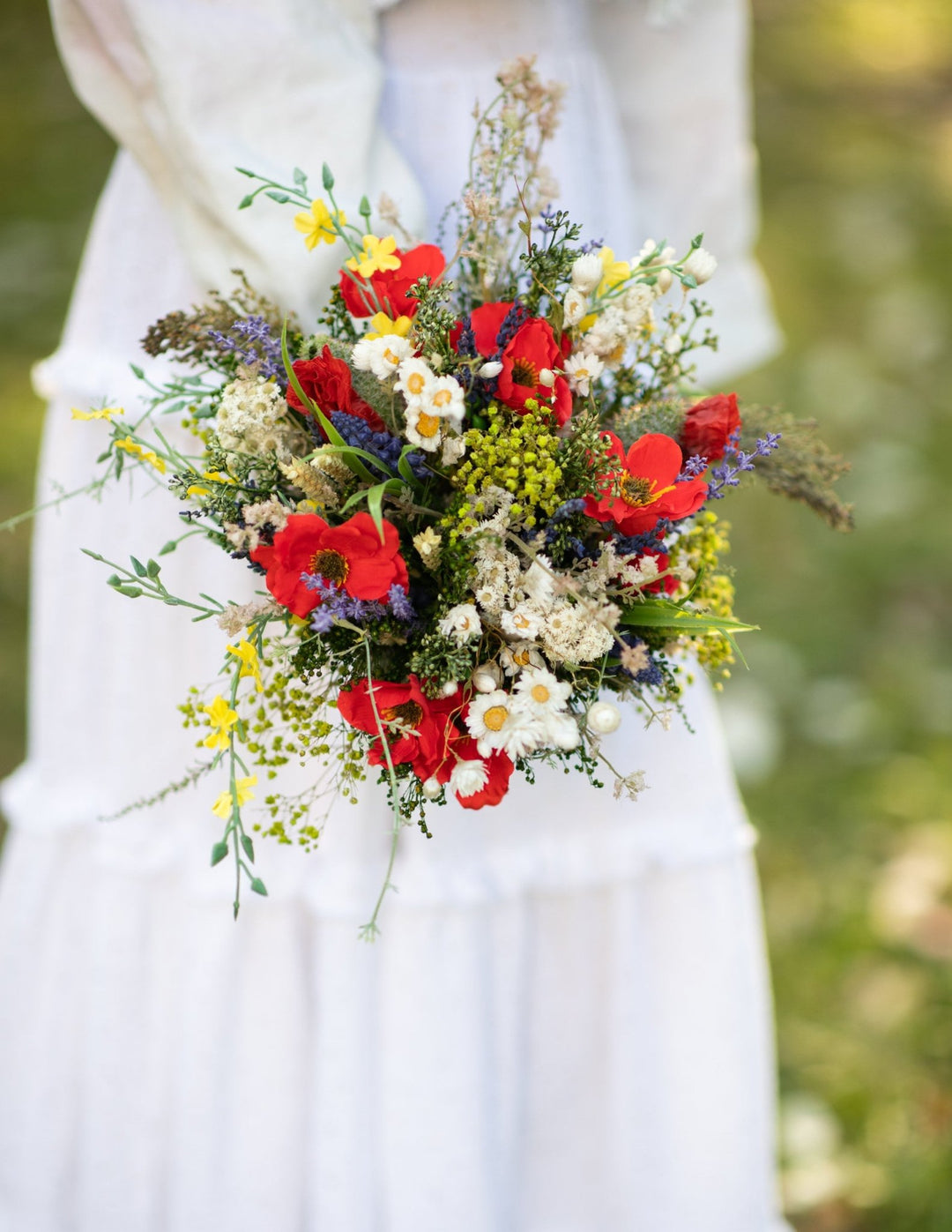 Poppy Wedding Bouquet: Handmade Folk Bridal Wildflower Accessory – handmade floral hair accessory by magaela