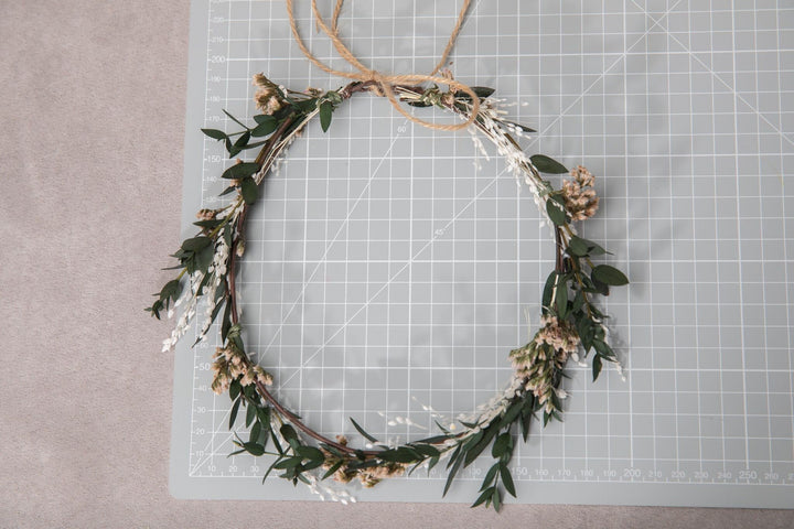 Greenery Wedding Crown: Preserved Eucalyptus Flower Headpiece – handmade floral hair accessory by magaela