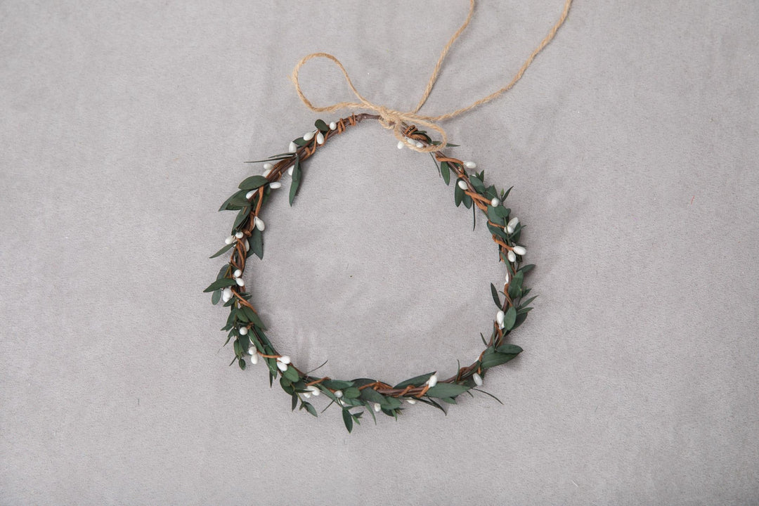 Greenery Wedding Crown: Preserved Eucalyptus Boho Headpiece – handmade floral hair accessory by magaela