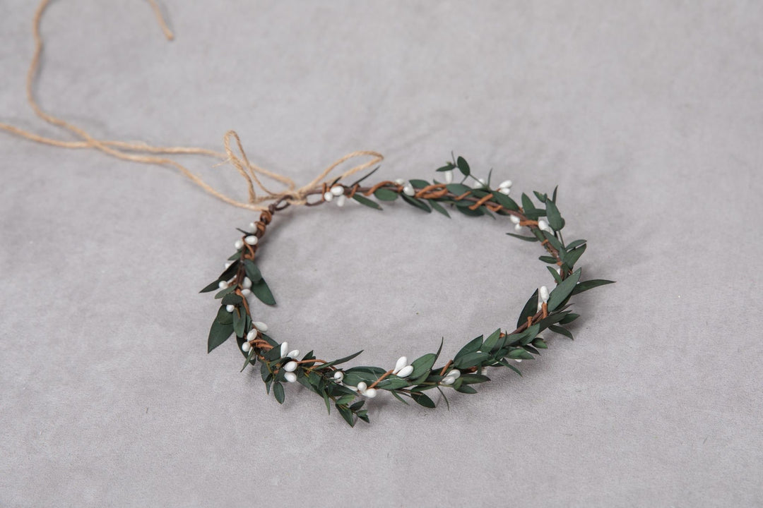 Greenery Wedding Crown: Preserved Eucalyptus Boho Headpiece – handmade floral hair accessory by magaela