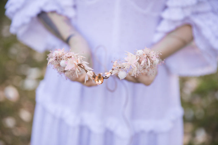 Peach Flower Elf Tiara: Bridal Elven Hair Crown – handmade floral hair accessory by magaela