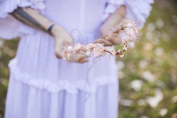 Peach Flower Elf Tiara: Bridal Elven Hair Crown – handmade floral hair accessory by magaela