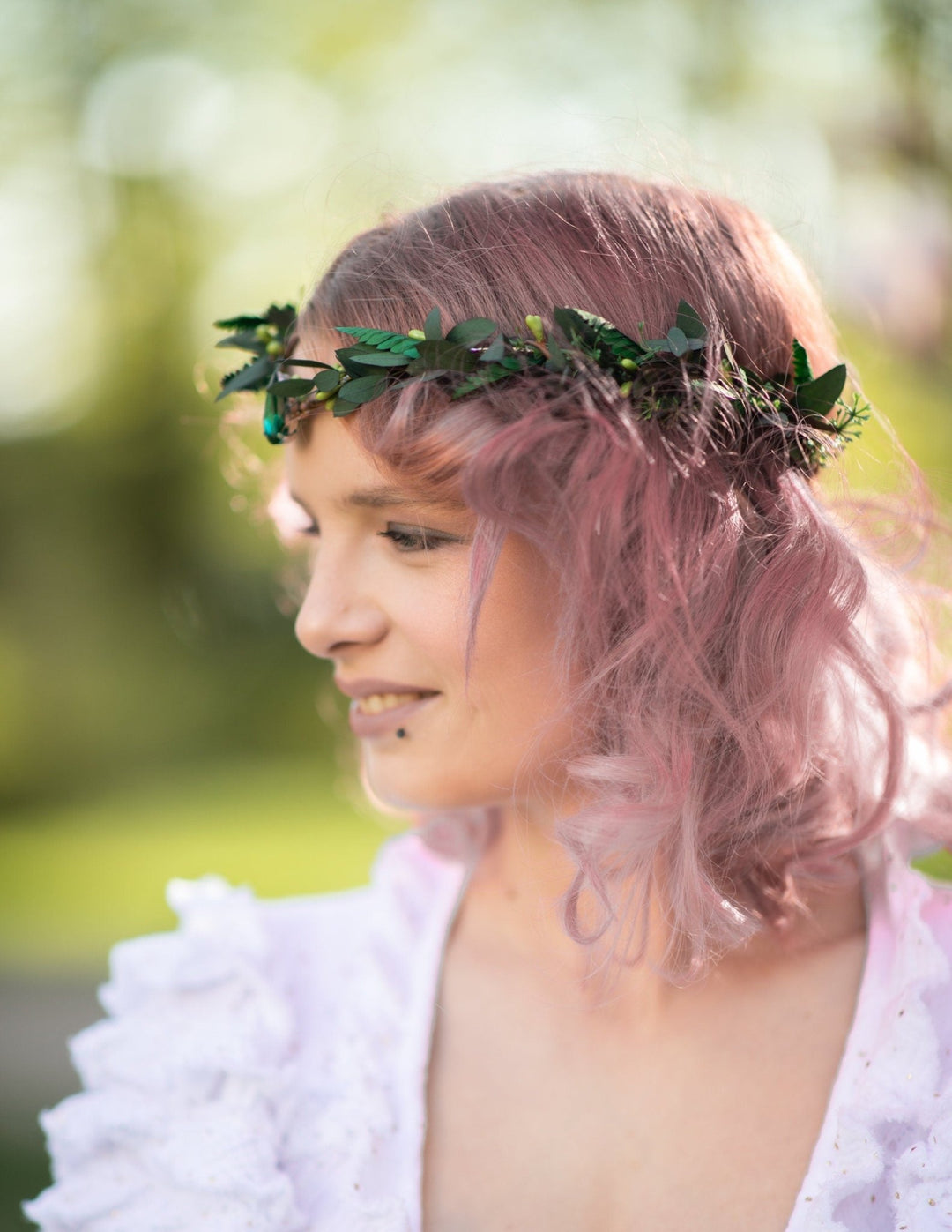 Greenery Elf Flower Crown: Bridal Elven Wedding Tiara – handmade floral hair accessory by magaela