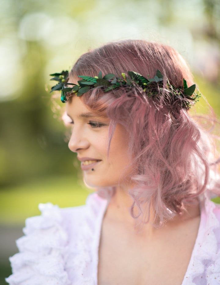 Greenery Elf Flower Crown: Bridal Elven Wedding Tiara – handmade floral hair accessory by magaela