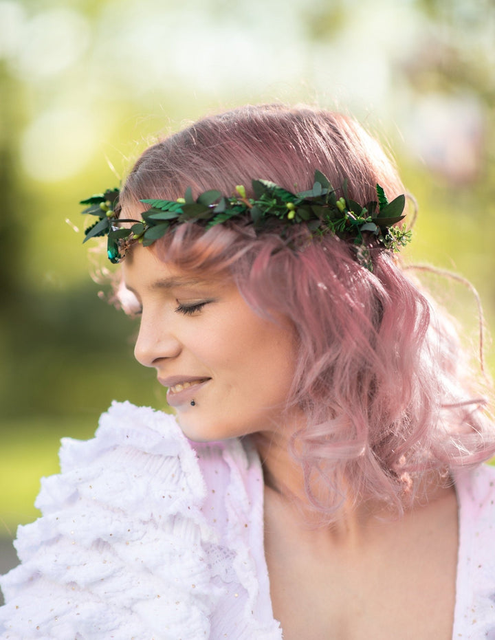 Greenery Elf Flower Crown: Bridal Elven Wedding Tiara – handmade floral hair accessory by magaela