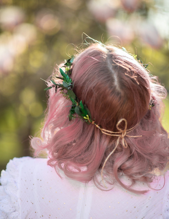 Greenery Elf Flower Crown: Bridal Elven Wedding Tiara – handmade floral hair accessory by magaela