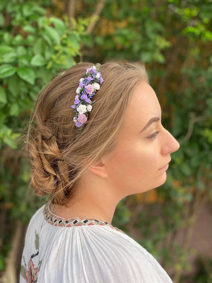 Lavender Rose Headband: Purple Floral Hair Piece – handmade floral hair accessory by magaela