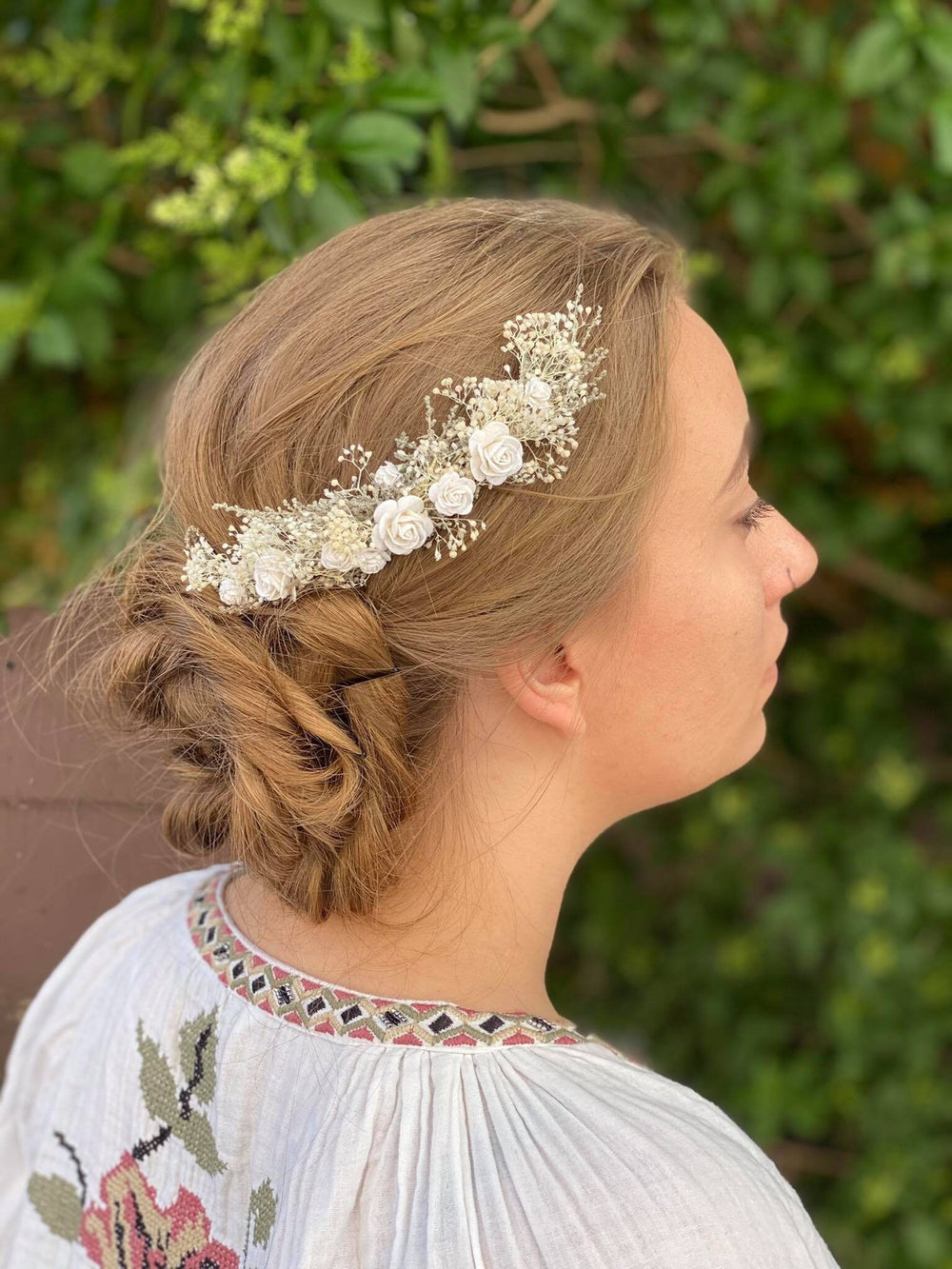 Dried Flower Bridal Hair Comb: Paper Roses, Rustic Wedding Headpiece – handmade floral hair accessory by magaela