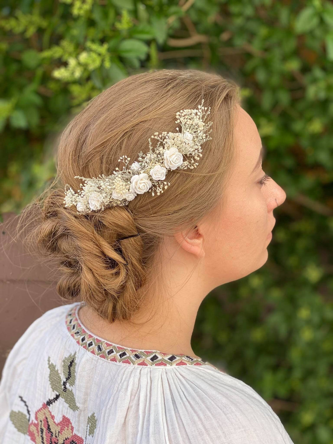 Dried Flower Bridal Hair Comb: Paper Roses, Rustic Wedding Headpiece – handmade floral hair accessory by magaela