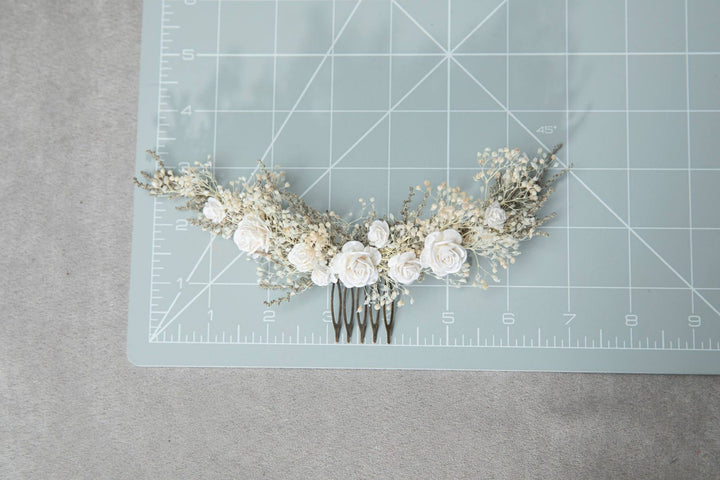 Dried Flower Bridal Hair Comb: Paper Roses, Rustic Wedding Headpiece – handmade floral hair accessory by magaela