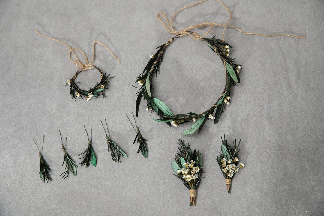 Olive Leaf & Rosemary Wedding Bracelet: Greenery Bridal Corsage – handmade floral hair accessory by magaela