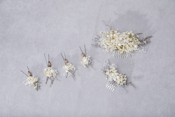 Ivory Baby's Breath Hairpins: Beige Dried Flower Wedding Hair Accessories – handmade floral hair accessory by magaela