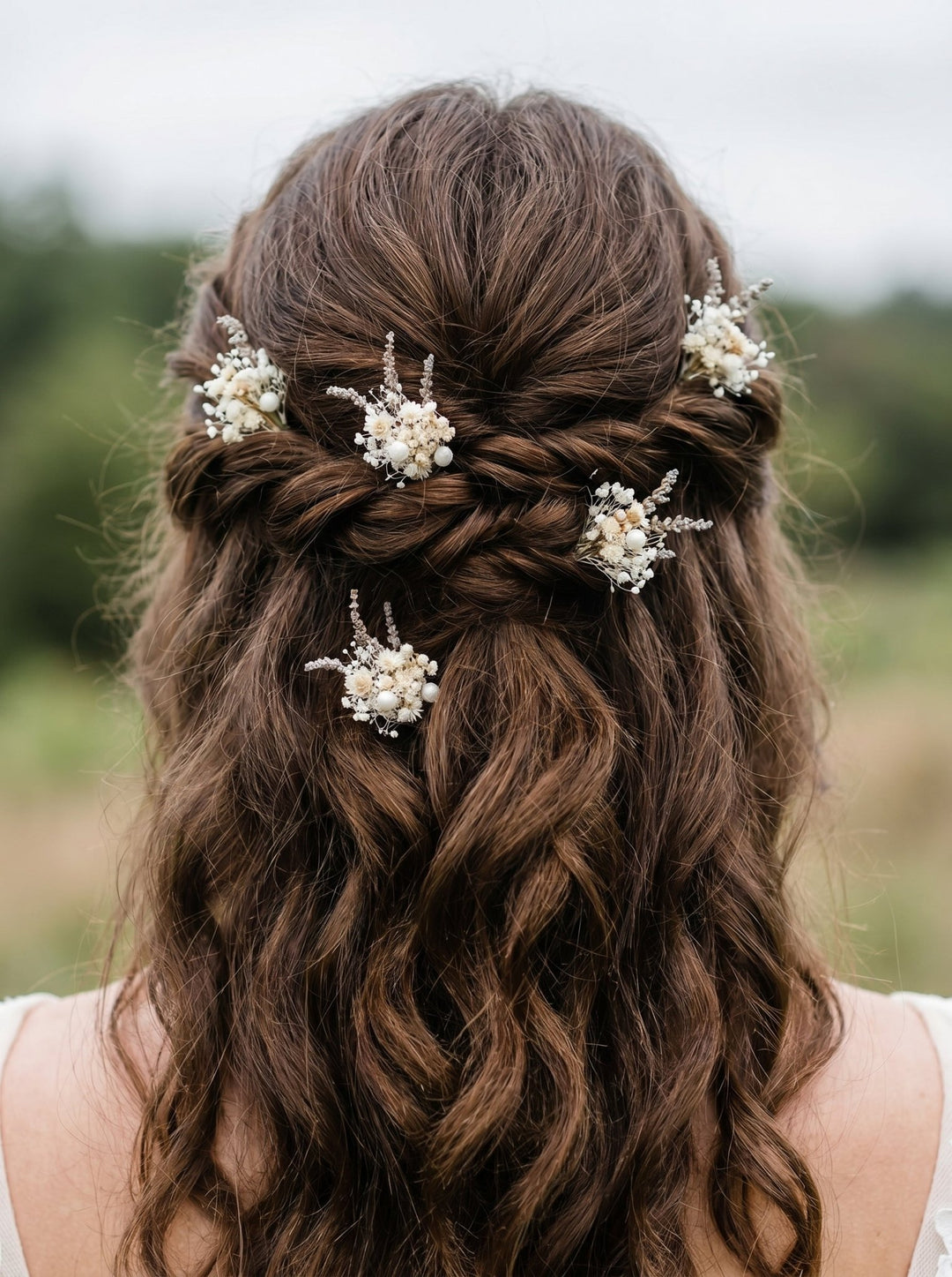 Ivory Baby's Breath Hairpins: Beige Dried Flower Wedding Hair Accessories – handmade floral hair accessory by magaela