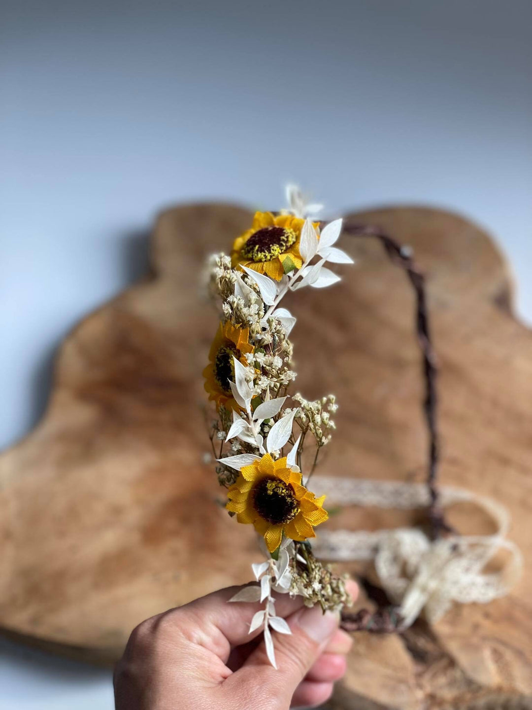 Sunflower Bridal Hair Crown: Ivory & Yellow Flower Wreath – handmade floral hair accessory by magaela