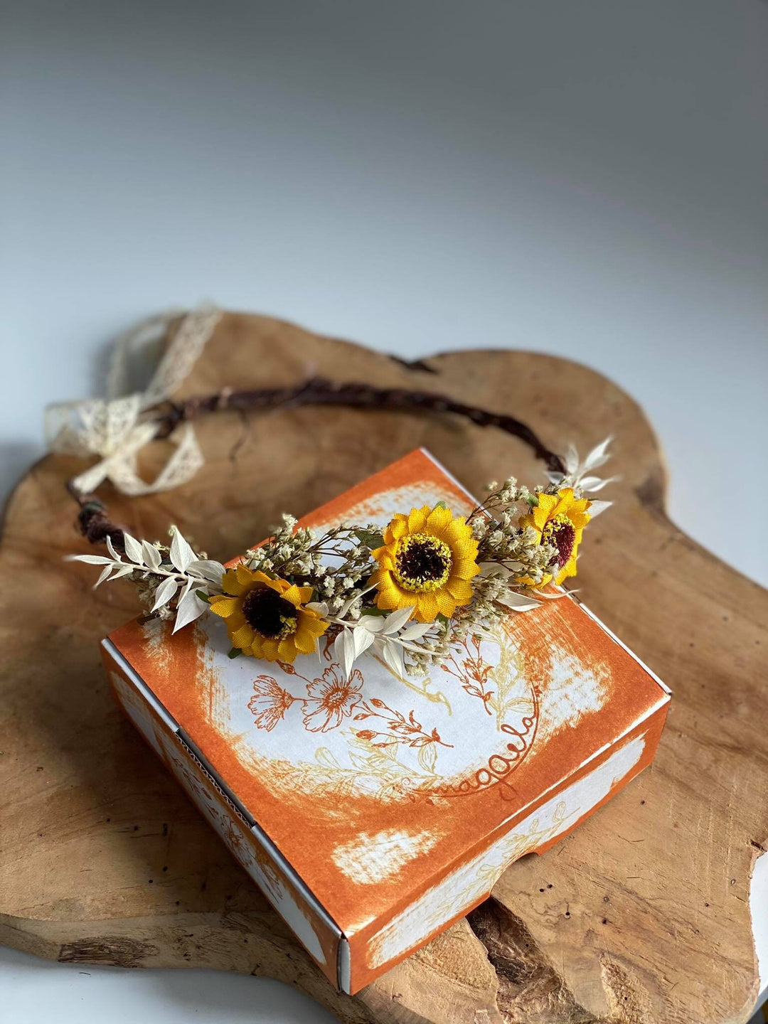 Sunflower Bridal Hair Crown: Ivory & Yellow Flower Wreath – handmade floral hair accessory by magaela
