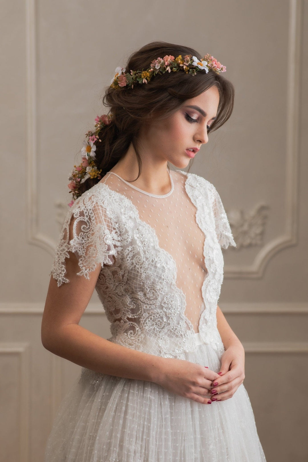 Daisy Wedding Hair Garland: Long Shapeable Bridal Flower Vine – handmade floral hair accessory by magaela