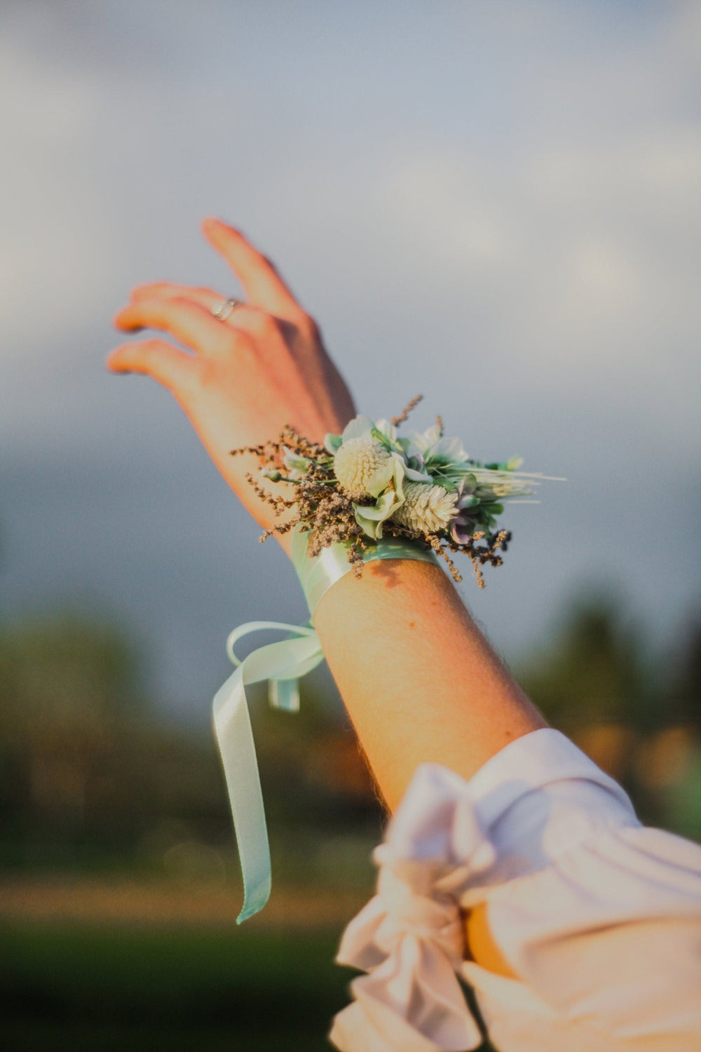 Mint Flower Corsage Bracelet: Pastel Turquoise Bridesmaid Jewelry – handmade floral hair accessory by magaela