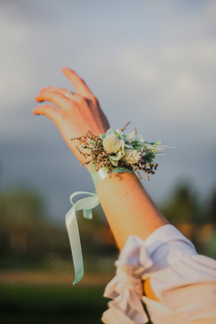 Mint Flower Corsage Bracelet: Pastel Turquoise Bridesmaid Jewelry – handmade floral hair accessory by magaela