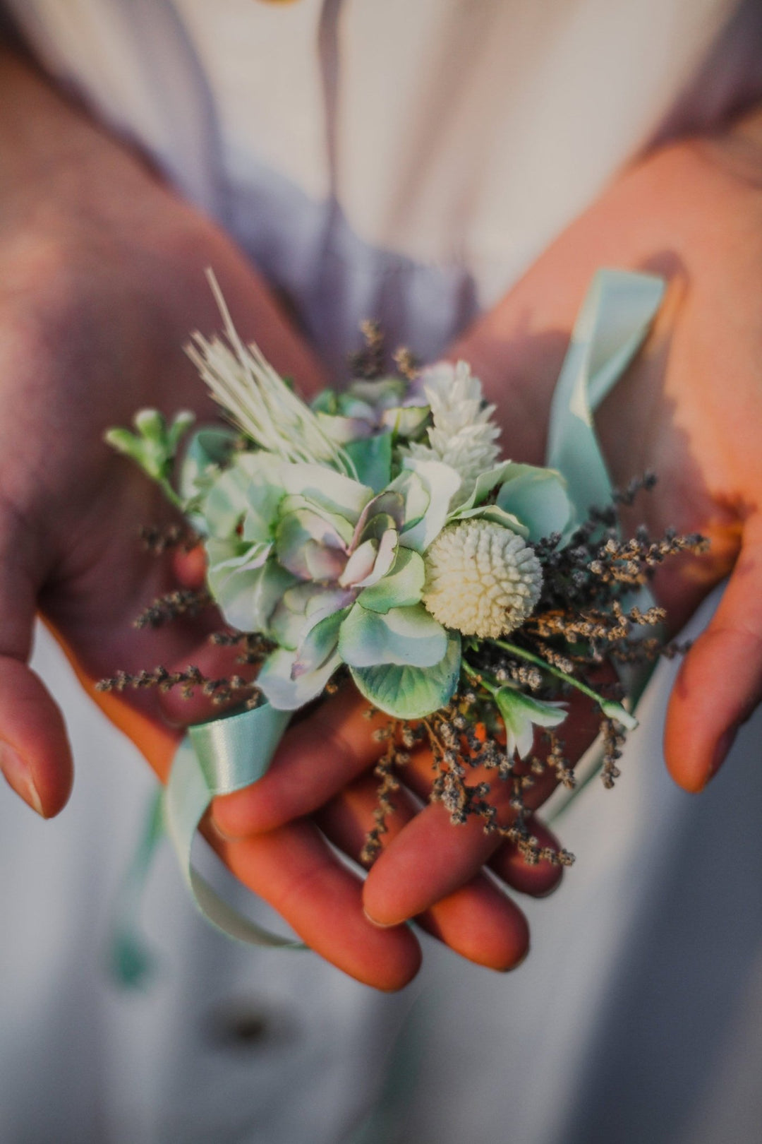 Mint Flower Corsage Bracelet: Pastel Turquoise Bridesmaid Jewelry – handmade floral hair accessory by magaela