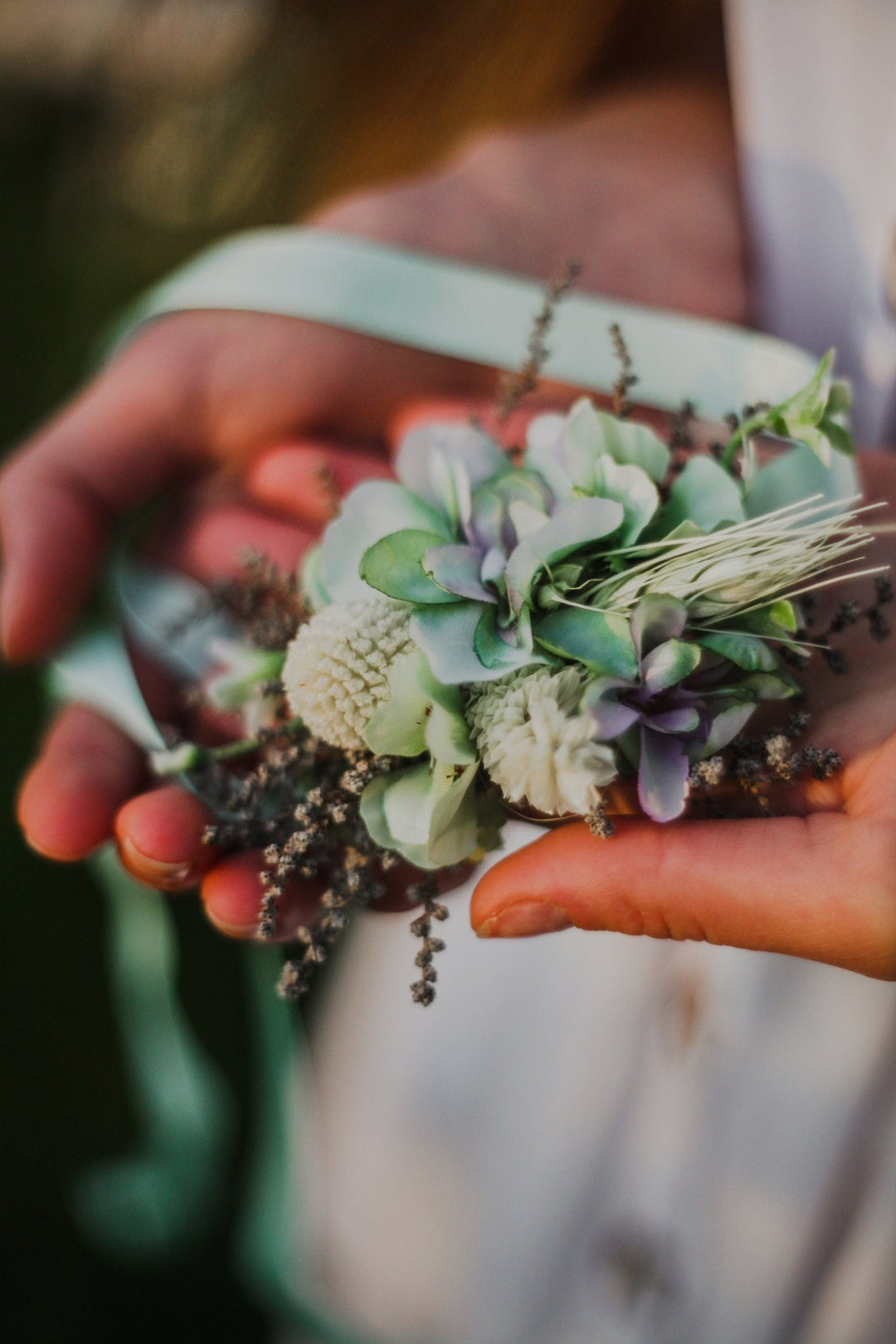 Mint Flower Corsage Bracelet: Pastel Turquoise Bridesmaid Jewelry – handmade floral hair accessory by magaela