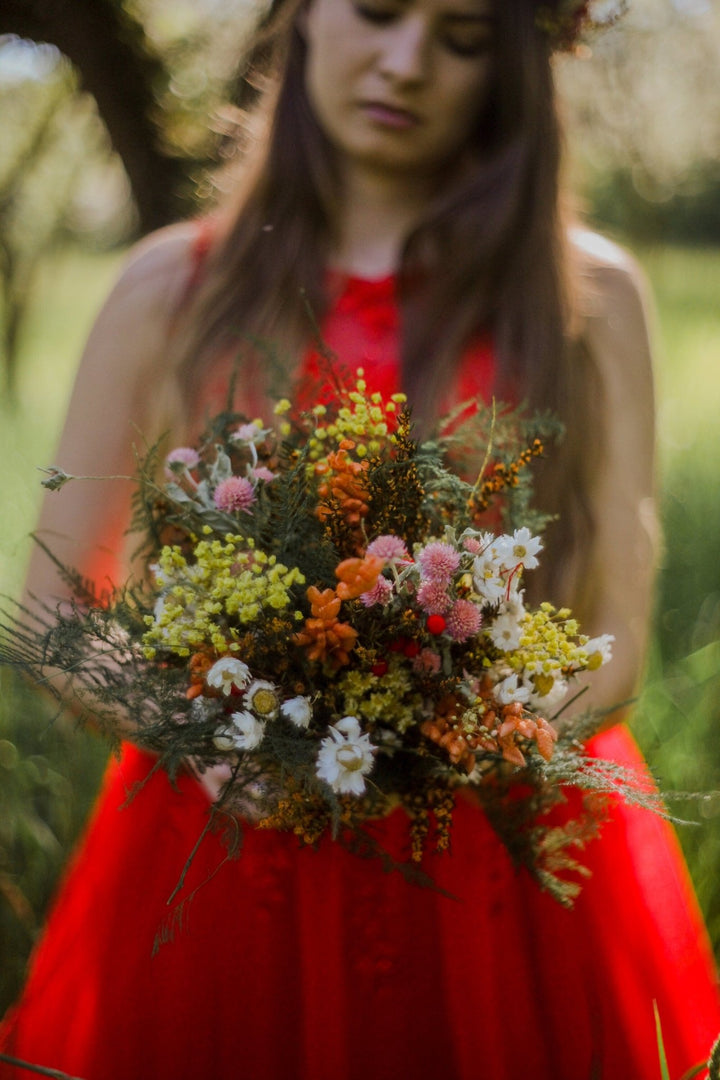 Preserved Flower Bridal Bouquet: Handmade Dried Meadow Wedding Bouquet – handmade floral hair accessory by magaela