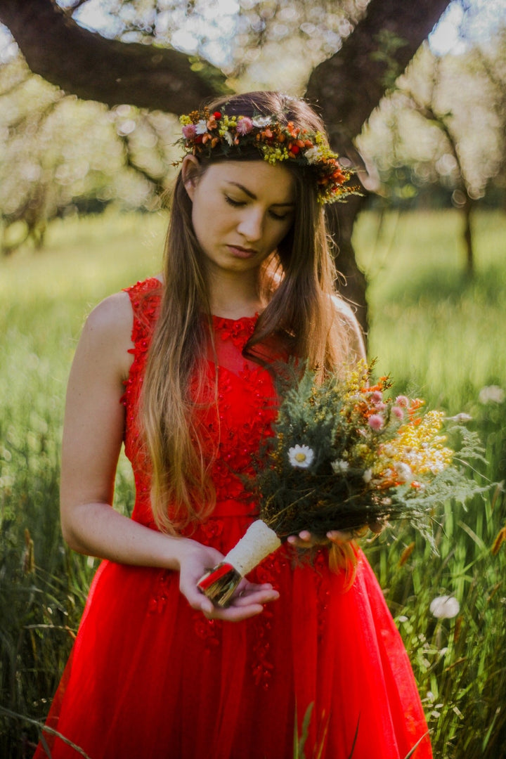 Preserved Flower Bridal Bouquet: Handmade Dried Meadow Wedding Bouquet – handmade floral hair accessory by magaela
