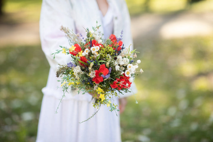 Poppy Wedding Bouquet: Handmade Folk Bridal Wildflower Accessory – handmade floral hair accessory by magaela