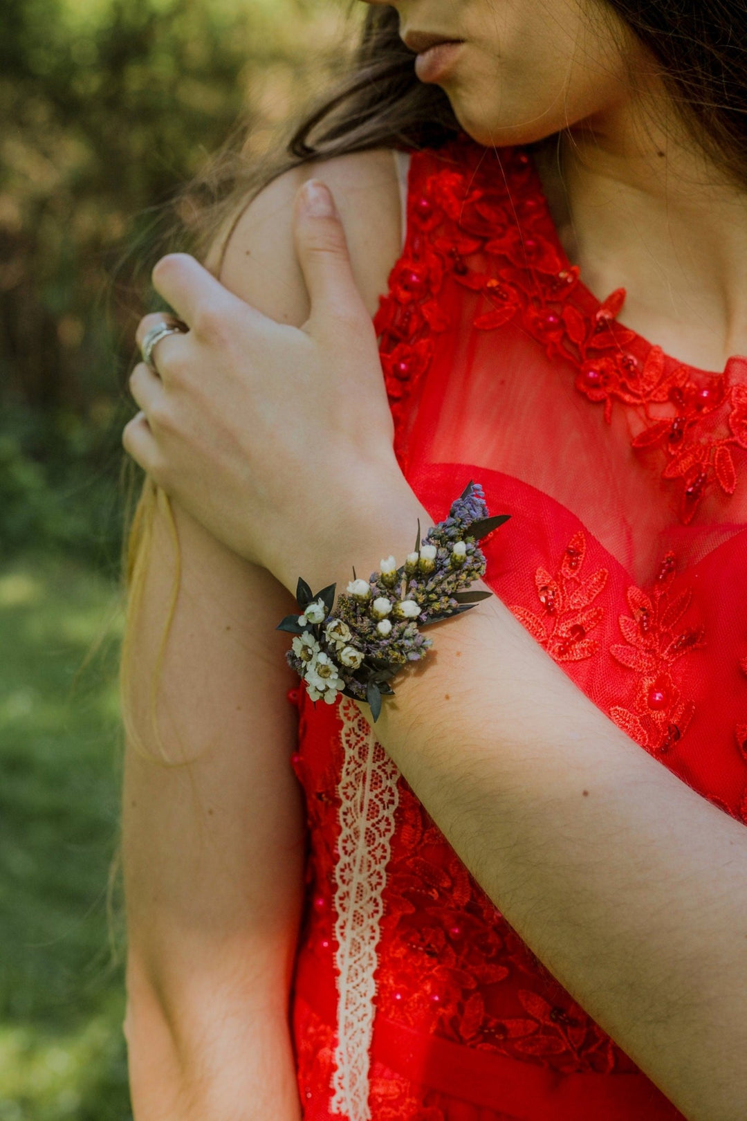 Dried Flower Wrist Corsage: Eucalyptus Wedding Bracelet, Bridesmaid Jewelry – handmade floral hair accessory by magaela