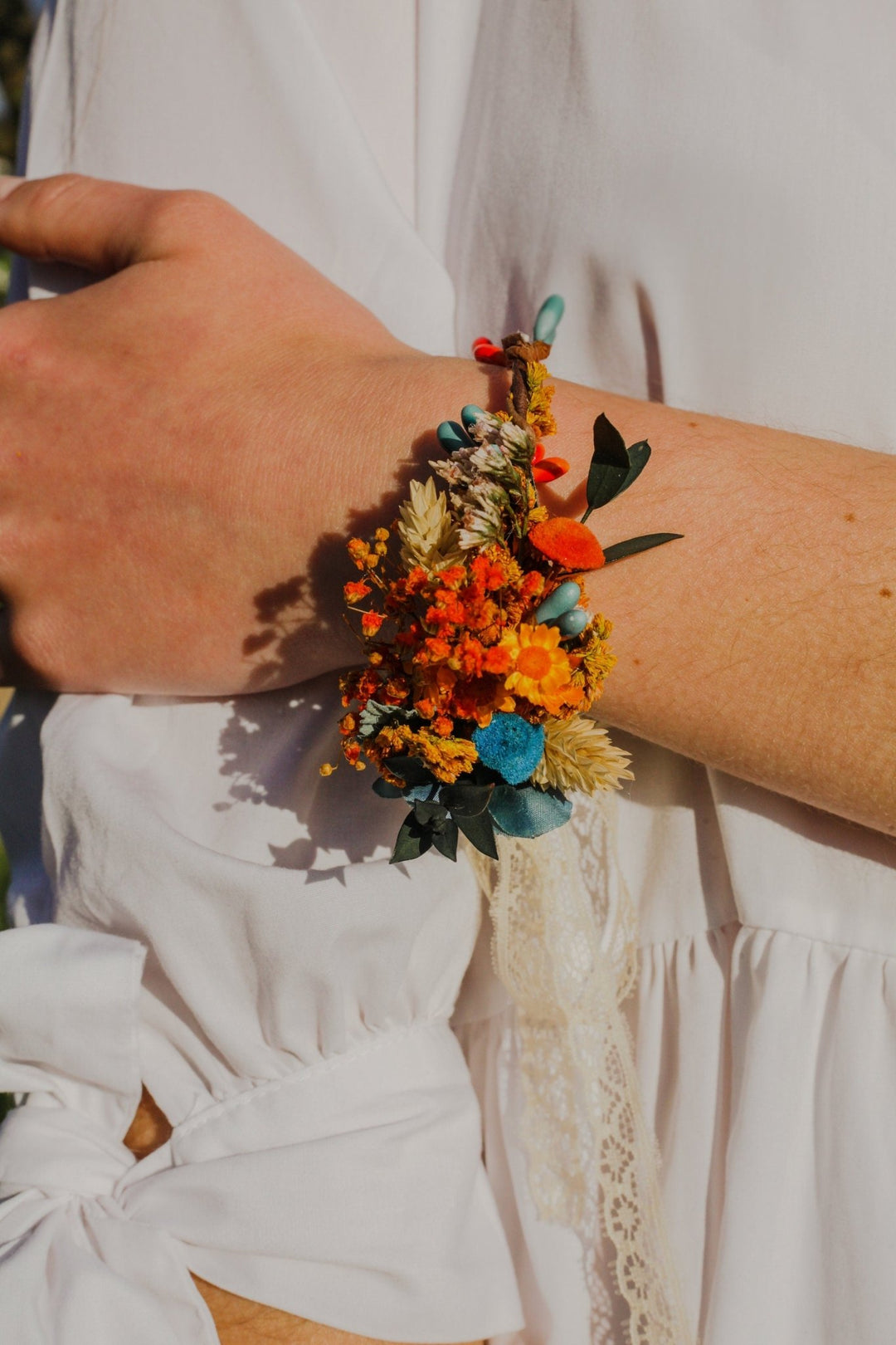 Bridal Flower Bracelet: Handmade Meadow Wrist Corsage – handmade floral hair accessory by magaela