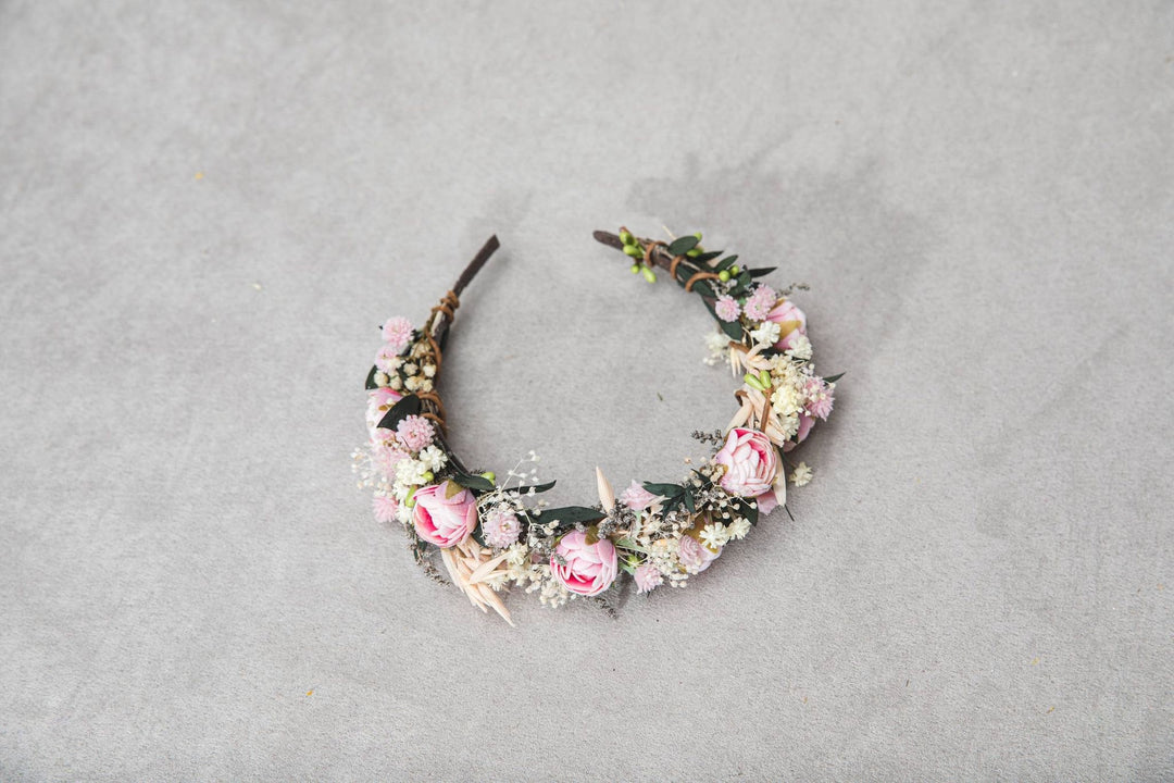 Pink Peony Flower Headband: Wedding Hair Jewelry – handmade floral hair accessory by magaela