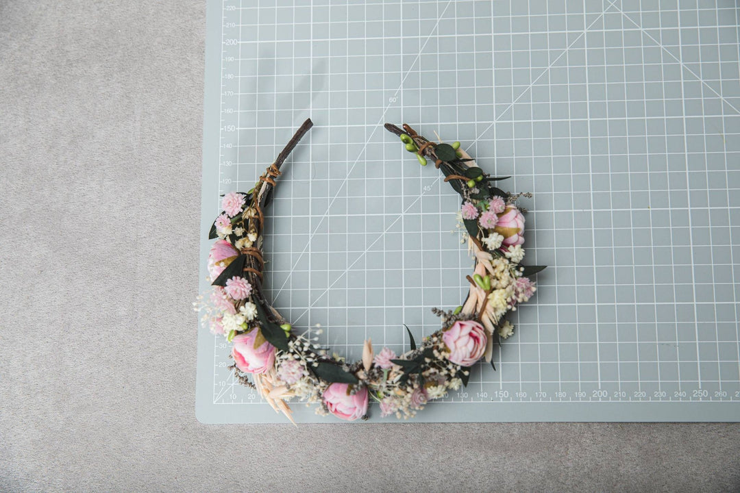 Pink Peony Flower Headband: Wedding Hair Jewelry – handmade floral hair accessory by magaela