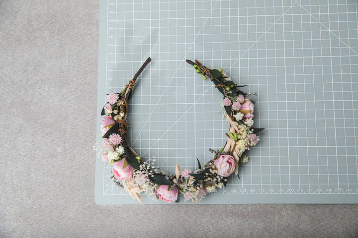 Pink Peony Flower Headband: Wedding Hair Jewelry – handmade floral hair accessory by magaela