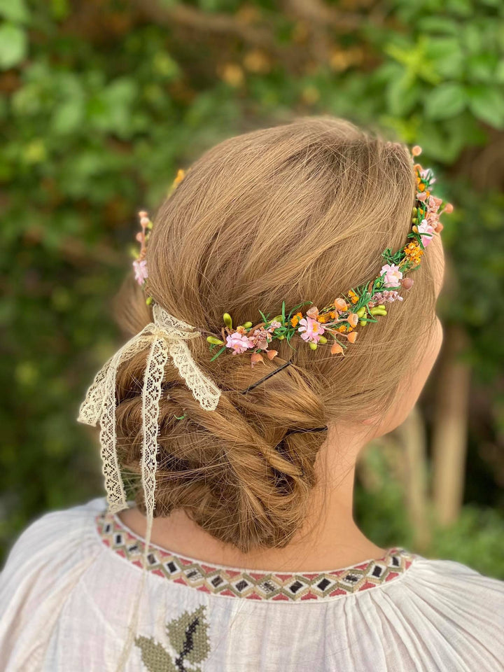 Delicate Flower Bridal Wreath: Summer Wedding Hair Crown – handmade floral hair accessory by magaela