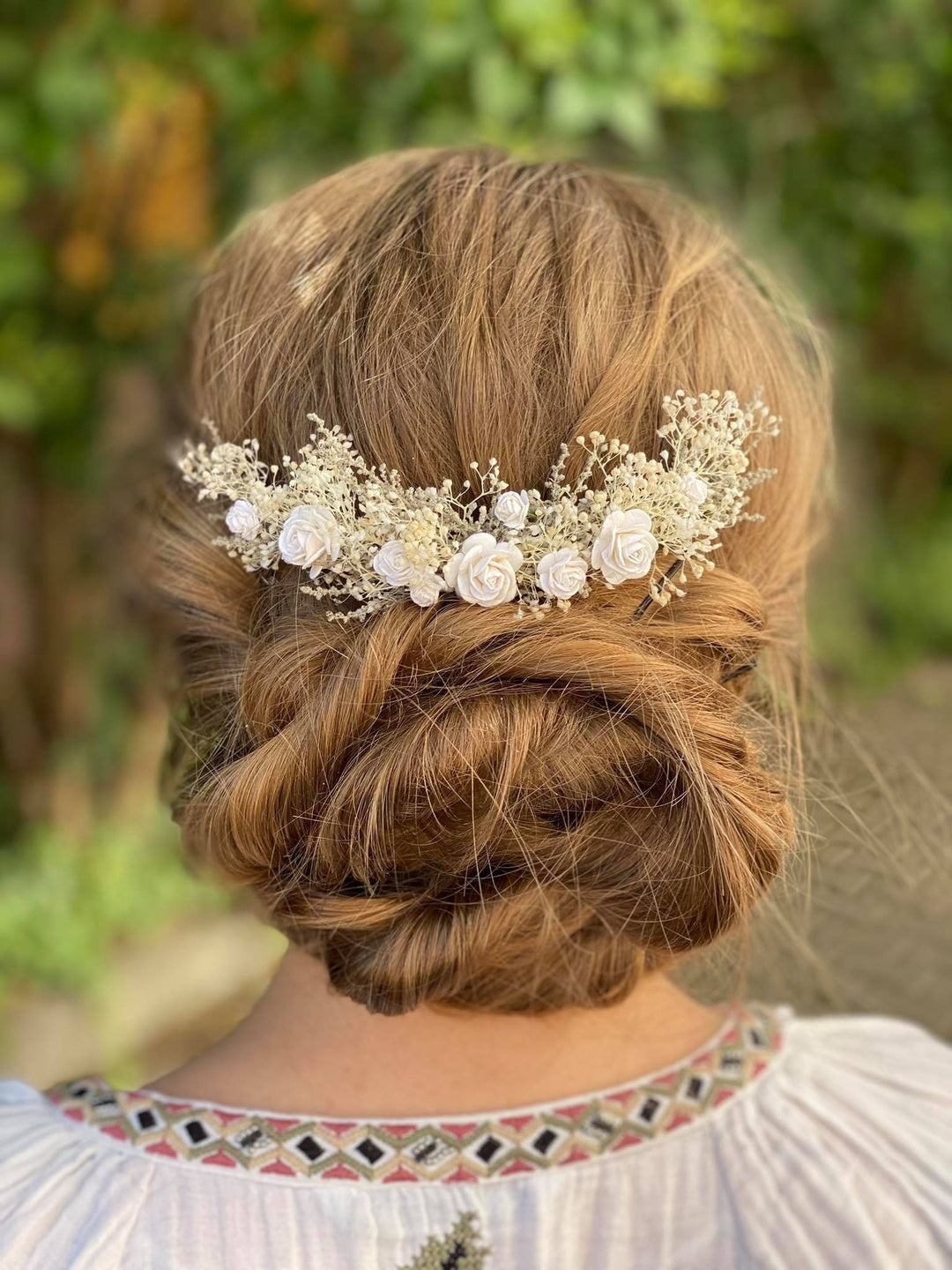 Dried Flower Bridal Hair Comb: Paper Roses, Rustic Wedding Headpiece – handmade floral hair accessory by magaela