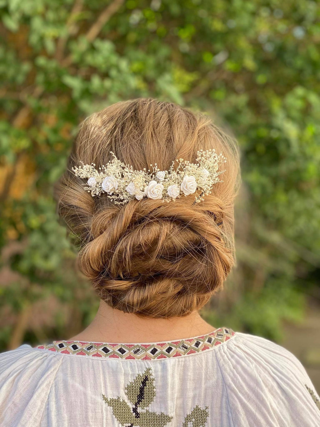 Dried Flower Bridal Hair Comb: Paper Roses, Rustic Wedding Headpiece – handmade floral hair accessory by magaela