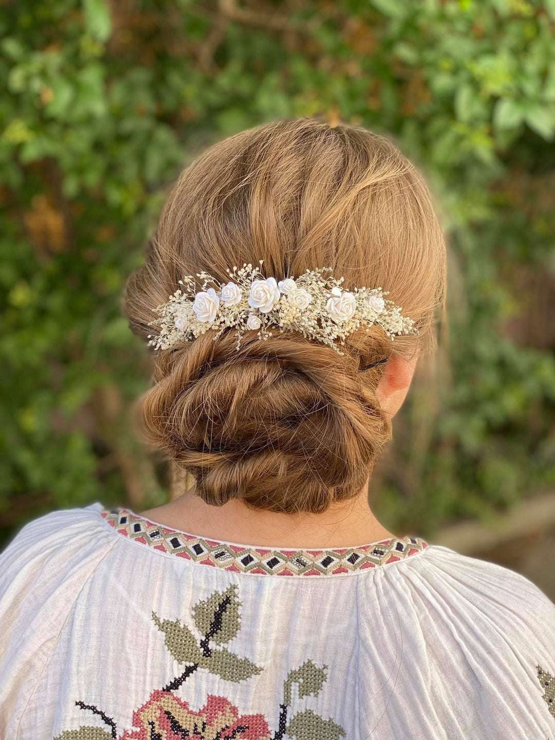 Dried Flower Bridal Hair Comb: Paper Roses, Rustic Wedding Headpiece – handmade floral hair accessory by magaela