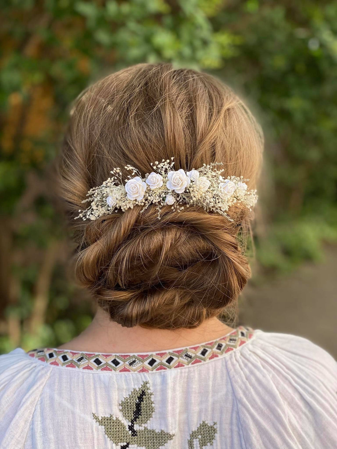 Dried Flower Bridal Hair Comb: Paper Roses, Rustic Wedding Headpiece – handmade floral hair accessory by magaela