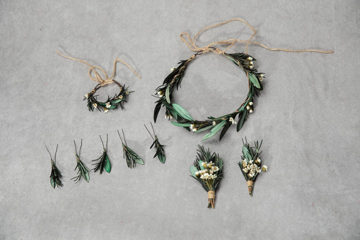 Olive Leaf & Rosemary Wedding Bracelet: Greenery Bridal Corsage – handmade floral hair accessory by magaela