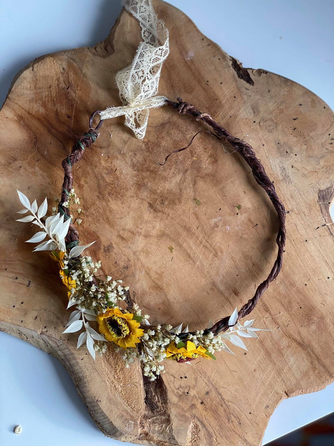 Sunflower Bridal Hair Crown: Ivory & Yellow Flower Wreath – handmade floral hair accessory by magaela