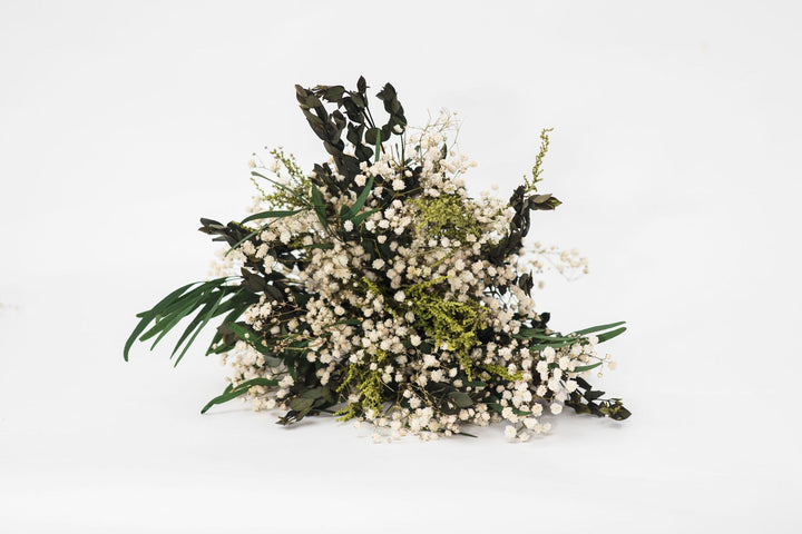Preserved Eucalyptus Bridal Bouquet: Greenery & Baby's Breath Wedding Flowers – handmade floral hair accessory by magaela