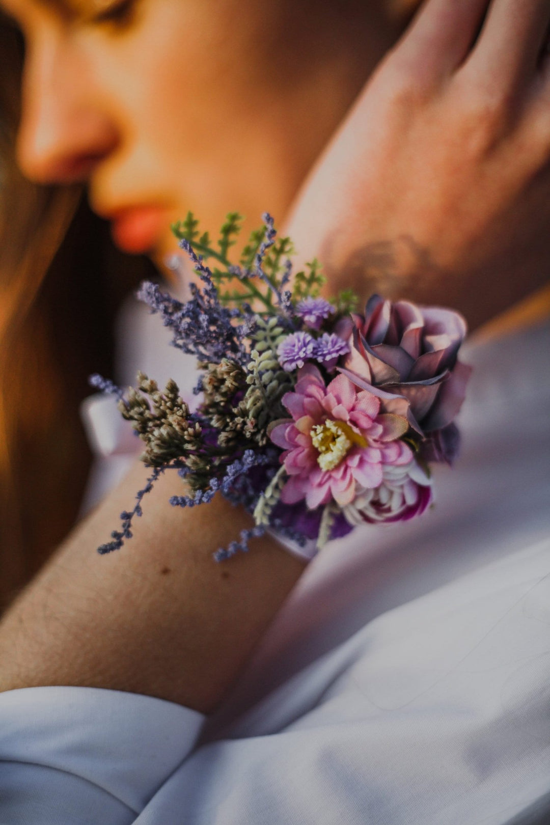 Purple Pink Flower Bracelet: Lavender Peony Wrist Corsage – handmade floral hair accessory by magaela