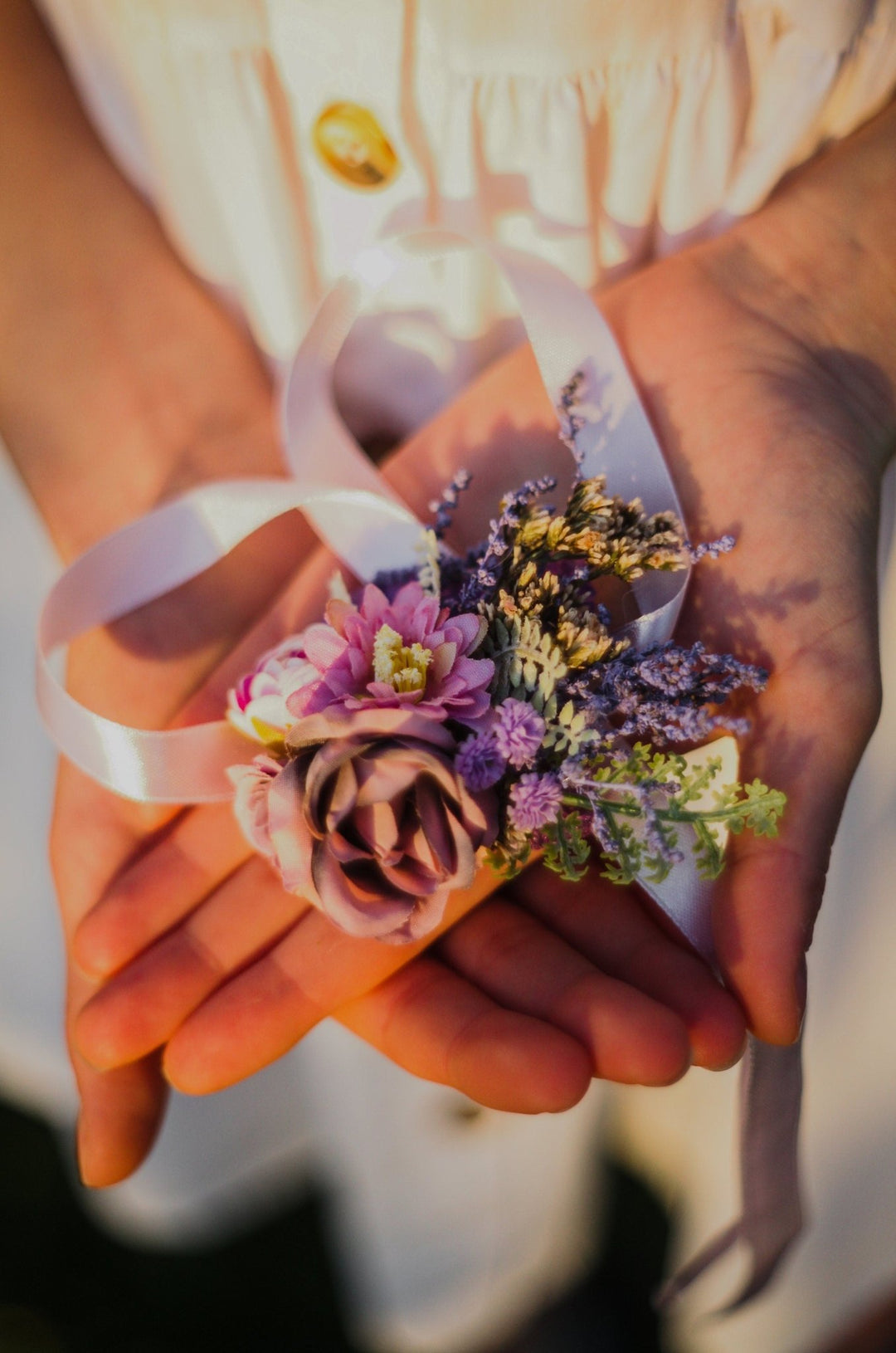 Purple Pink Flower Bracelet: Lavender Peony Wrist Corsage – handmade floral hair accessory by magaela