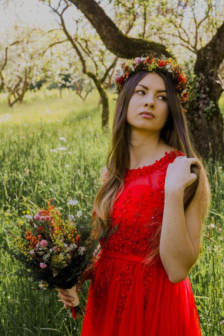 Preserved Flower Bridal Bouquet: Handmade Dried Meadow Wedding Bouquet – handmade floral hair accessory by magaela