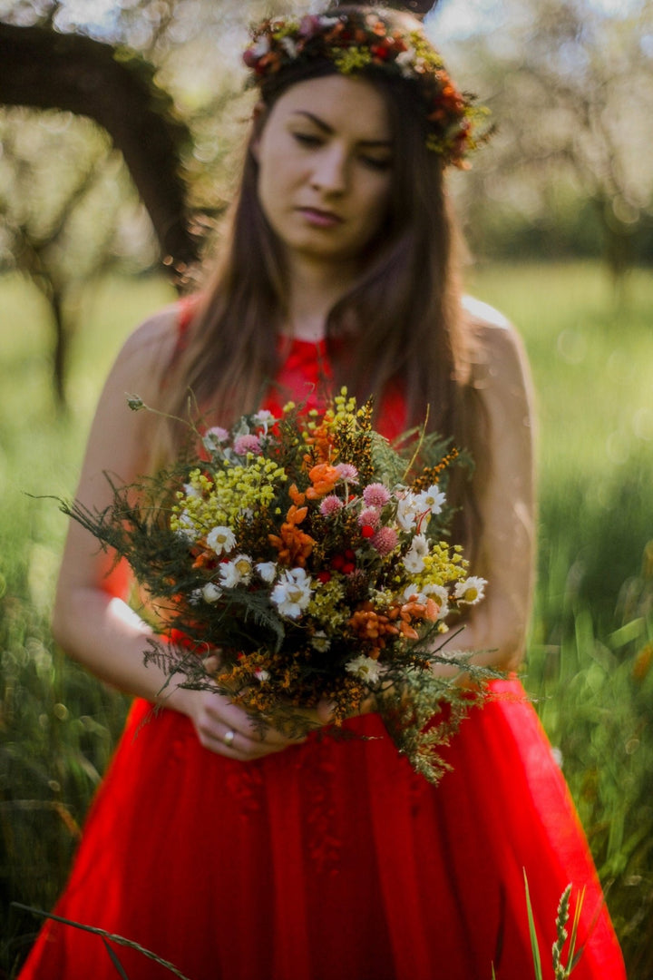 Preserved Flower Bridal Bouquet: Handmade Dried Meadow Wedding Bouquet – handmade floral hair accessory by magaela