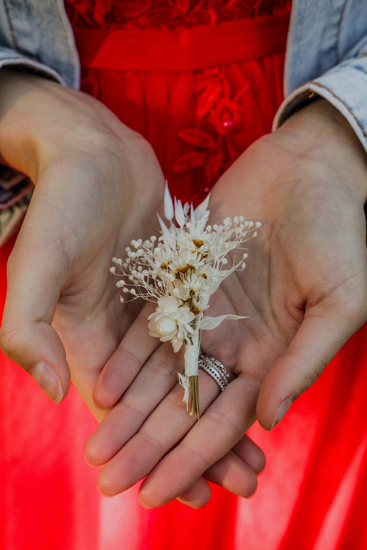 Dried Flower Boutonniere: Ivory Cream Wedding Groomsmen Corsage – handmade floral hair accessory by magaela